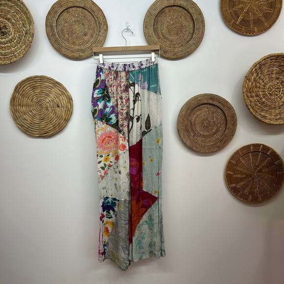 Vintage Sacred Threads Boho Mixed Flower Floral Print Pull On Pants Medium - Picture 3 of 8